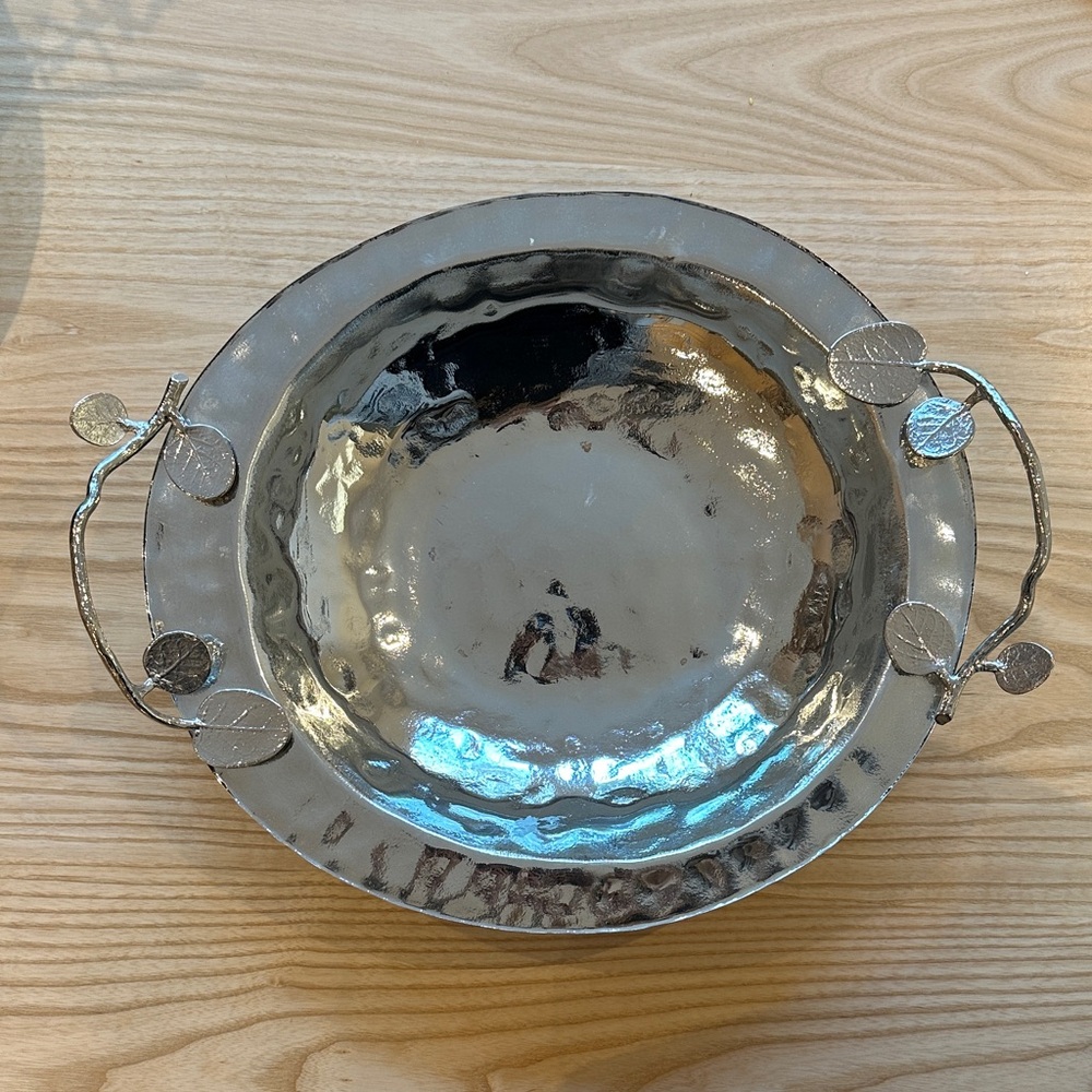 Silver Decorative Bowl with Leaf Handles